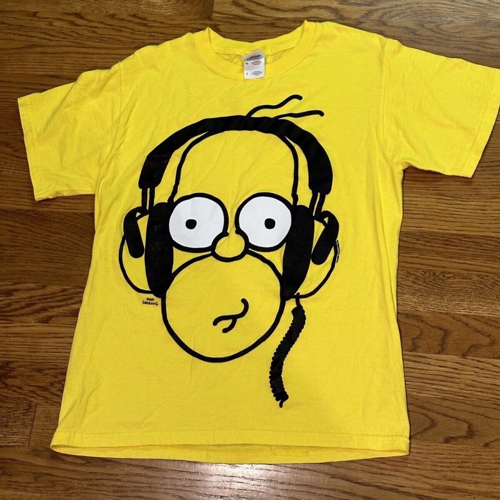 The Simpsons T-Shirt Homer Simpson w/ Headphones, Bright Yellow - Cotton, Small